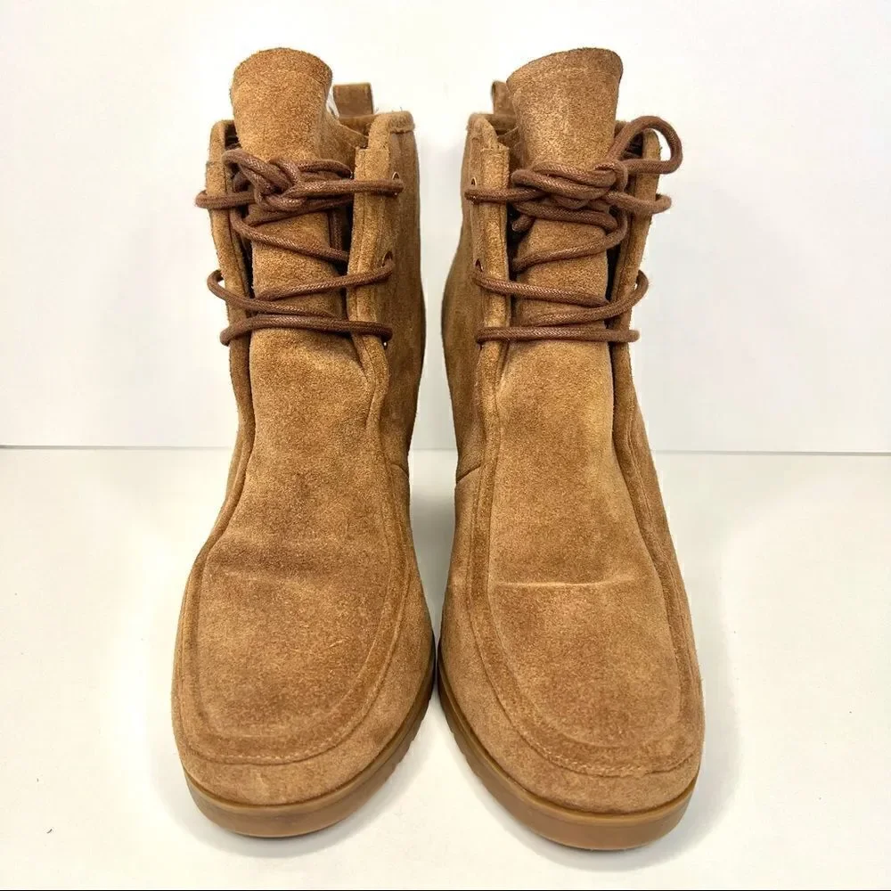 Michael Kors Tamara Lace Up Suede Wedge Booties Brown‎ Womens 9 PV18G